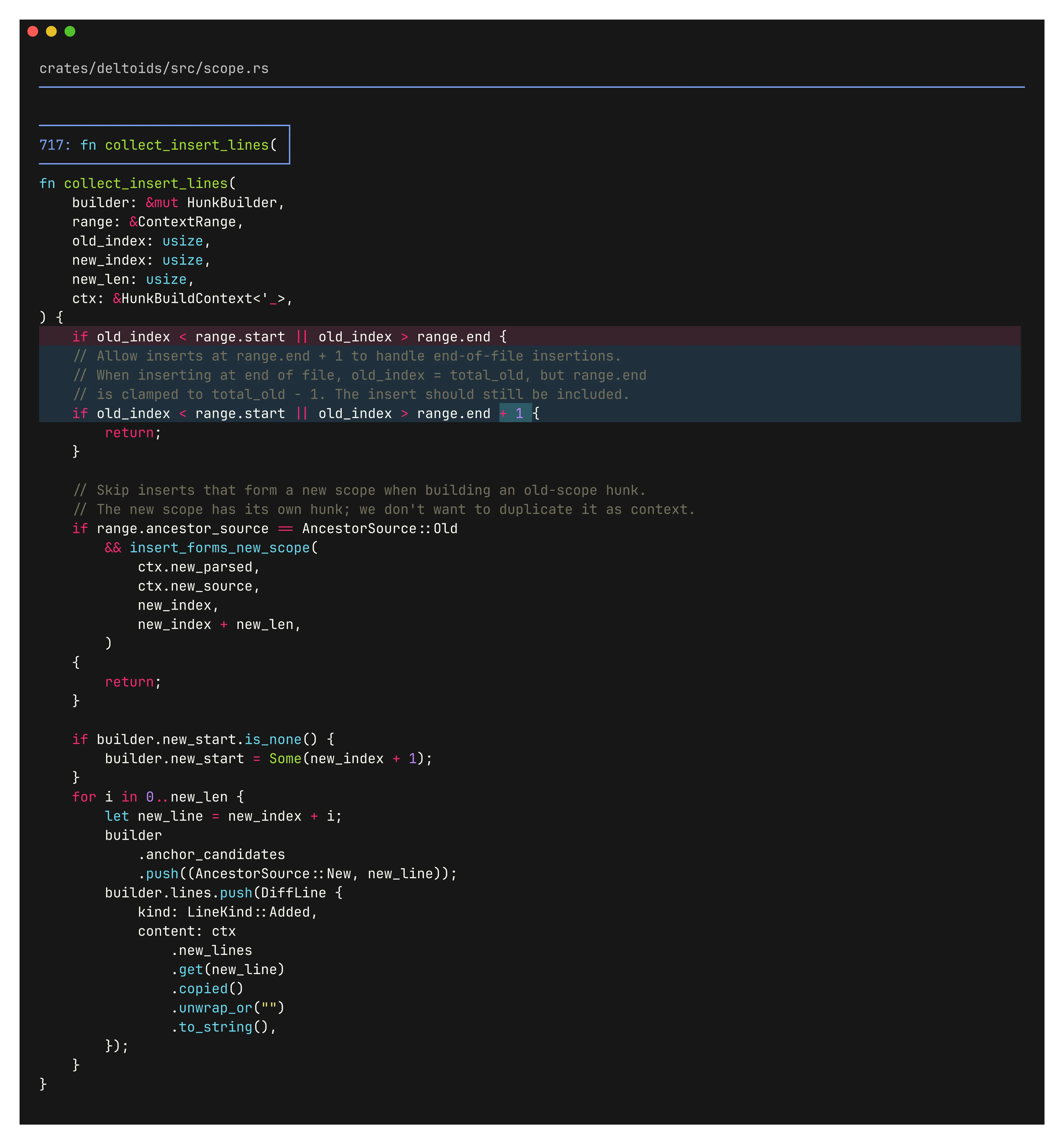 deltoids: hunk expanded to the enclosing function